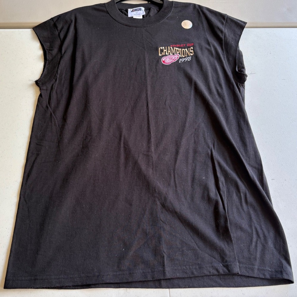 Vintage 1998 Detroit Red Wings Muscle Tee Black Large USA Stanley Cup Champions